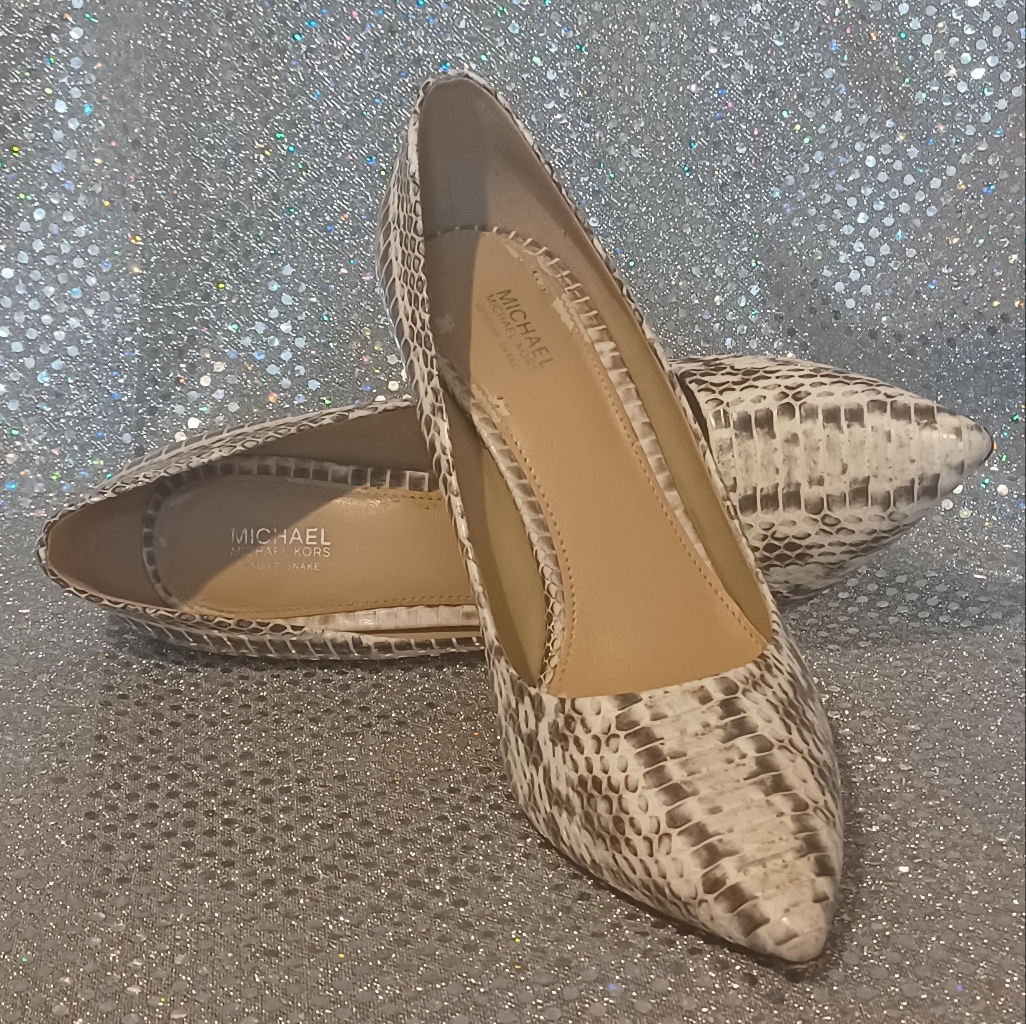 Mk Genuine Snake Skin Leather Pumps - Classic Black And White - Sz 7.5